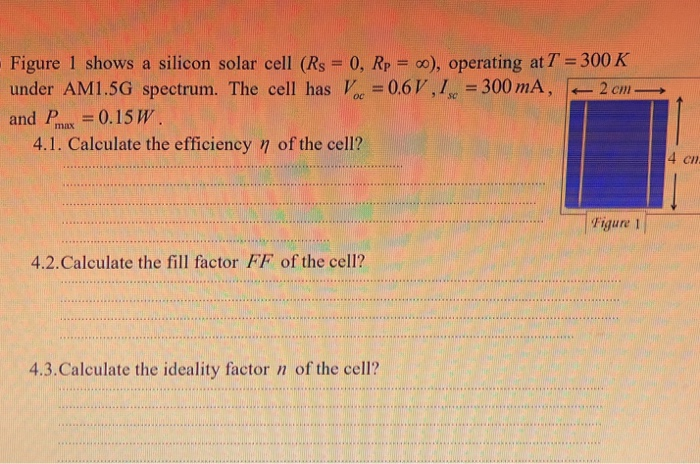 Solved Figure 1 shows a silicon solar cell (Rs-0, Rp00), | Chegg.com