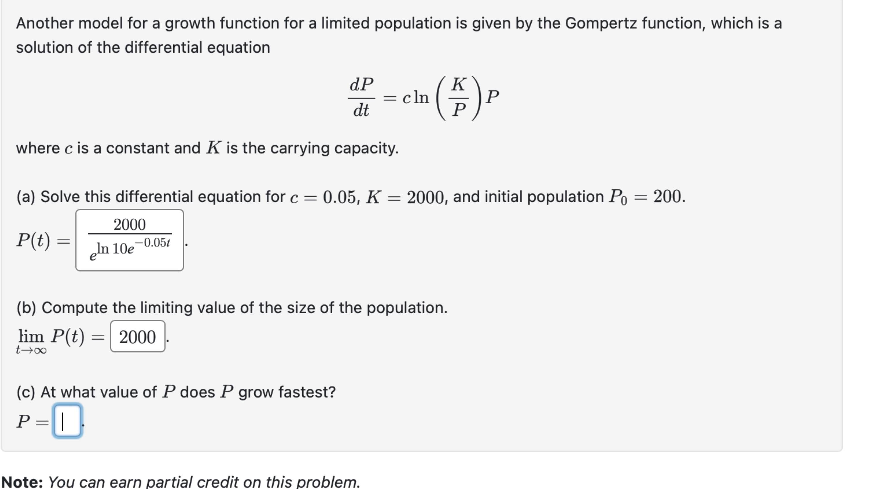 Solved Another Model For A Growth Function For A Limited | Chegg.com