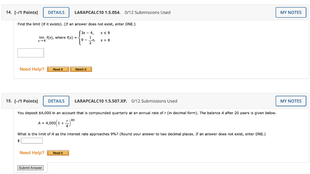 Solved 14. [-/1 Points) DETAILS LARAPCALC10 1.5.054.0/12 | Chegg.com