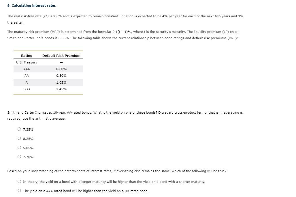 [Solved]: 9. Calculating interest rates The real risk-free