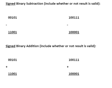 Solved Signed Binary Subtraction (include whether or not | Chegg.com