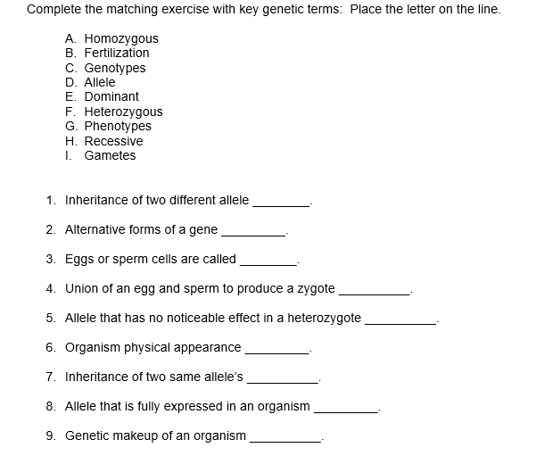 Solved Complete the matching exercise with key genetic | Chegg.com