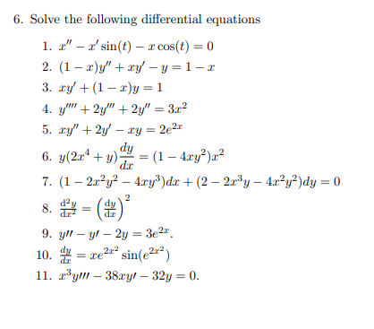 Solved 6. Solve the following differential equations 1. 2" - | Chegg.com