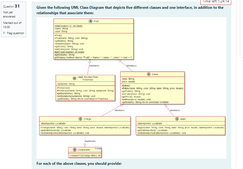 Solved Time left 1:24914 Question 31 Given the following UML | Chegg.com
