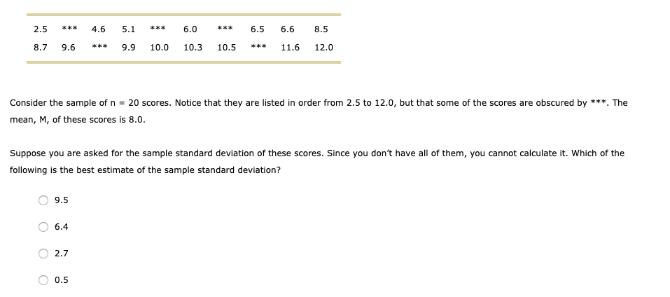 Solved 2.5 8.7 *** 9.6 4.6 *** 5.1 9.9 *** 10.0 6.0 10.3 *** | Chegg.com
