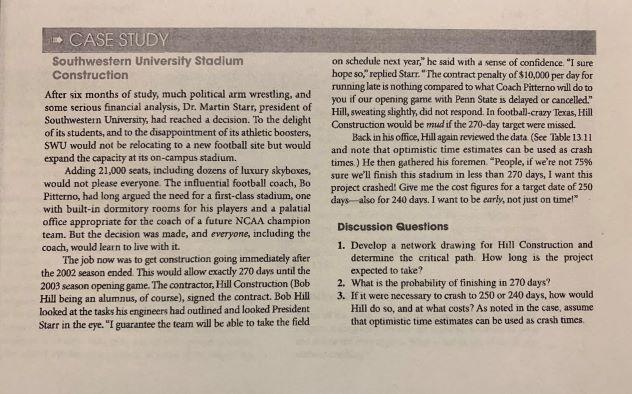 Solved CASE STUDY Southwestern University Stadium | Chegg.com