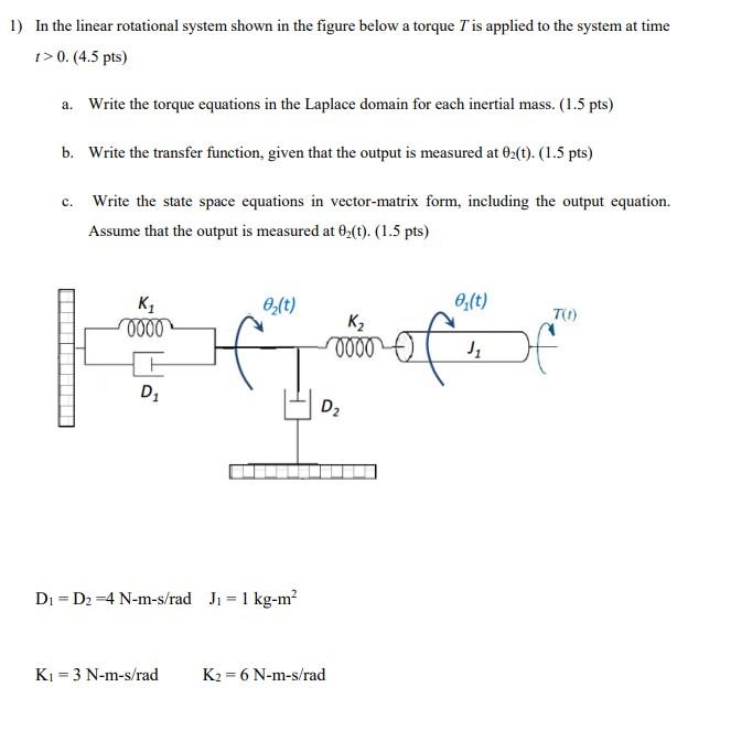 [Solved]: 1) In the linear rotational system shown in the