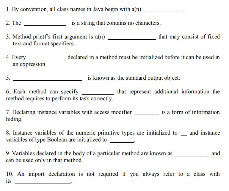 Solved 1. By convention, all class names in Java begin with | Chegg.com