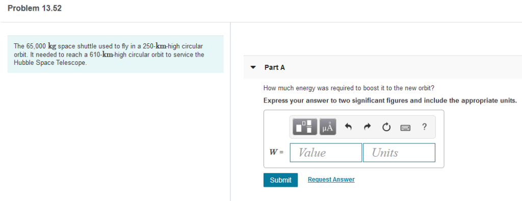 Solved Problem 13.52 The 65,000 kg space shuttle used to fly | Chegg.com