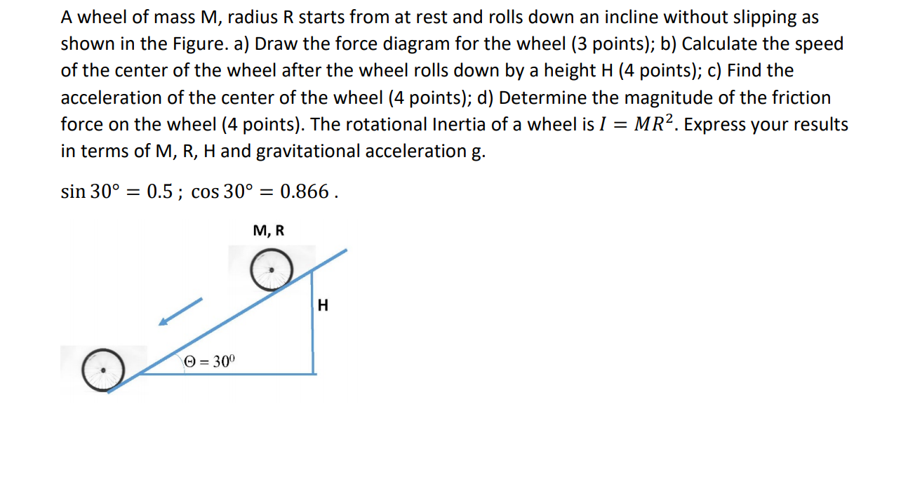 Solved A wheel of mass M, radius R starts from at rest and | Chegg.com