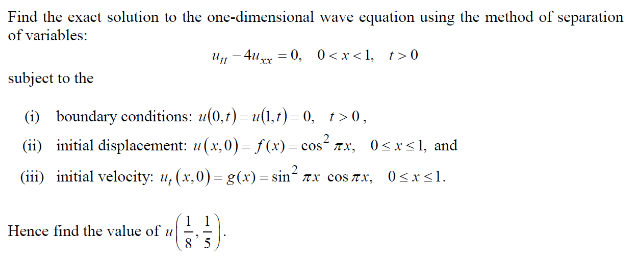 solution of one dimensional wave equation by separation of variables