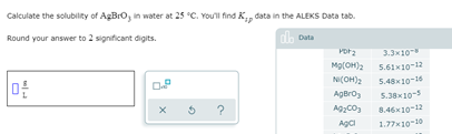 Solved Calculate the solubility of Agro, in water at 25 °C. | Chegg.com