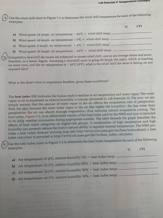 Solved Lab Exercise 7: Temperature Concepts 1 U se the wind | Chegg.com