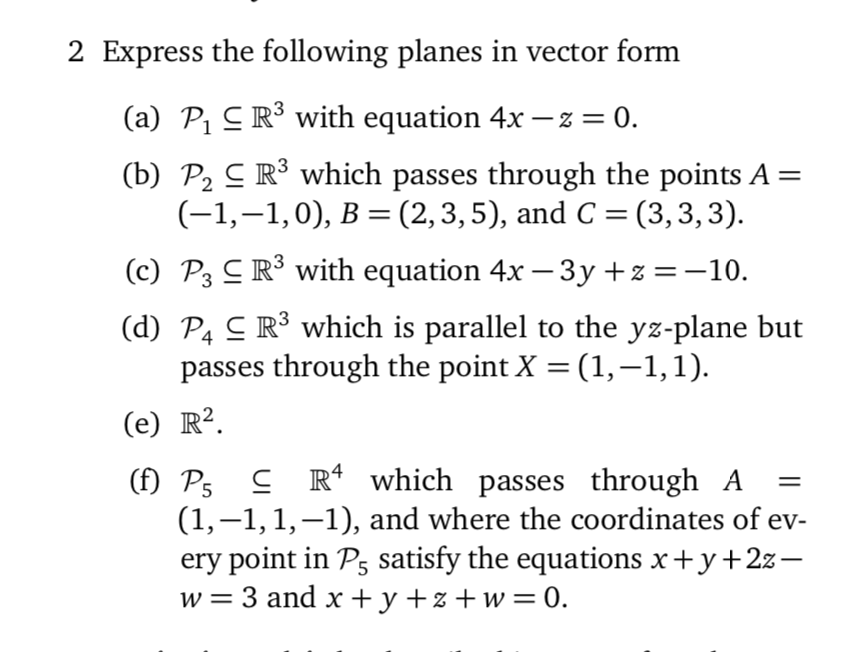 Express Answer In Vector Form Solved 2 Express the following planes in vector form (a) PI | Chegg.com