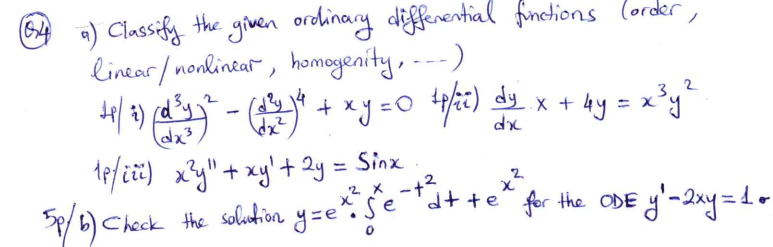 Solved $4 2 2 a) Classify the given ordinary differential | Chegg.com