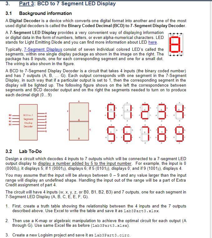 Solved 3. Part 3: Bcd To 7 Segment Led Display 3.1 