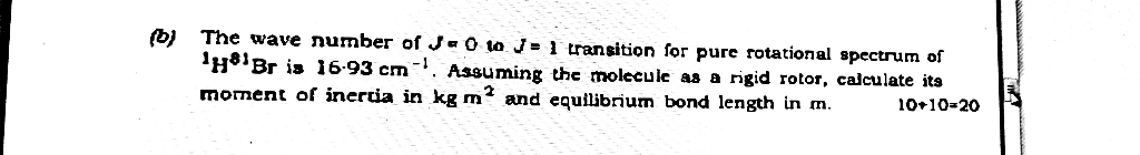 Solved The wave number of J- 0 to J= 1 transition for pure | Chegg.com