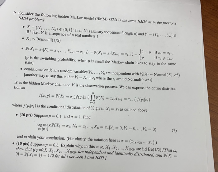 9. Consider the following hidden Markov model (HMM) | Chegg.com