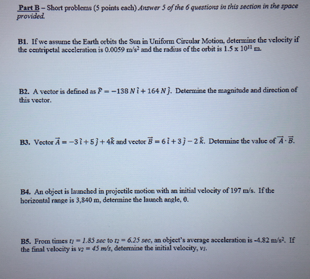 Solved Part B - Short problems (5 points each) Answer 5 of | Chegg.com