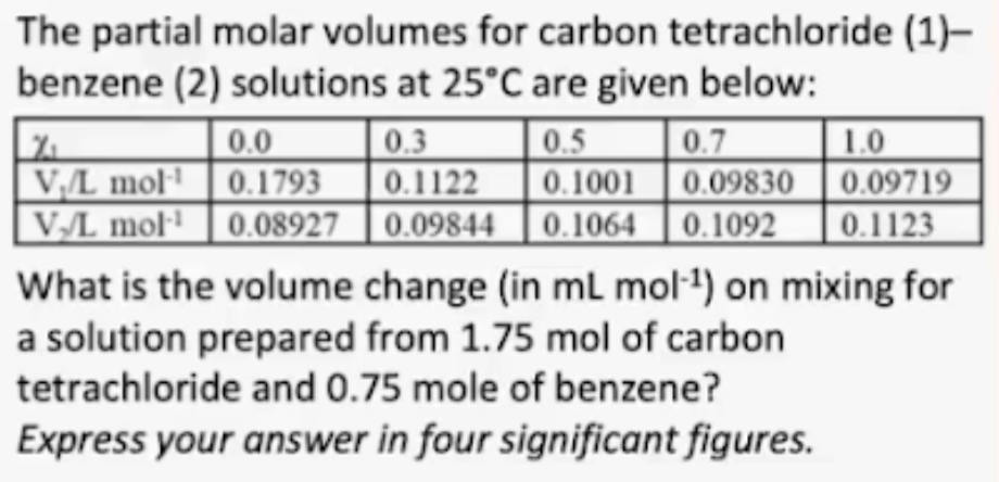 Solved The partial molar volumes for carbon tetrachloride | Chegg.com