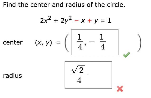 Find the center and deals radius of the circle