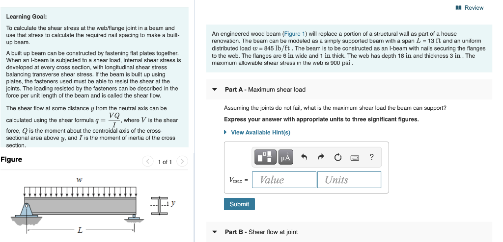 Solved Review Learning Goal: To calculate the shear stress | Chegg.com