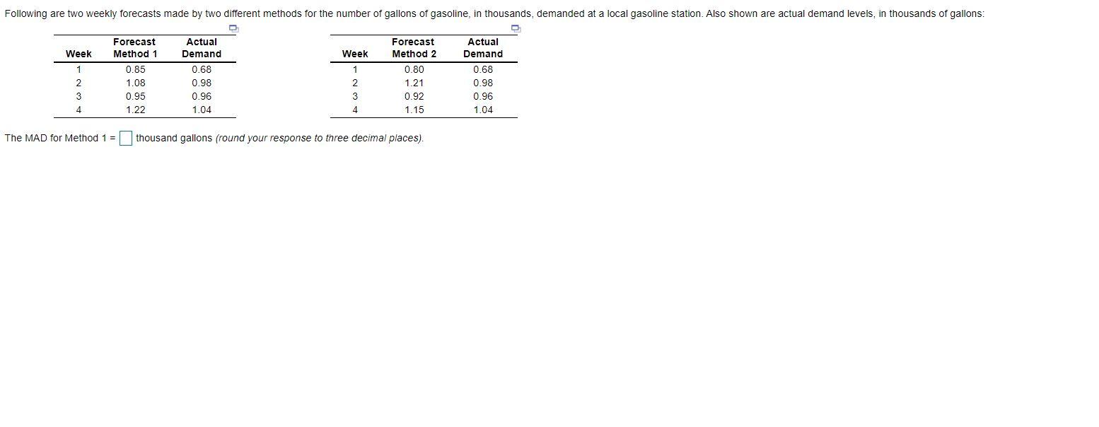 Solved B) The mean squared (MSE) for method 1 = _ thousand | Chegg.com