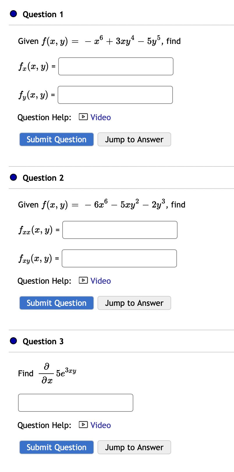 Solved Given F X Y −x6 3xy4−5y5 Fx X Y Fy X Y Question