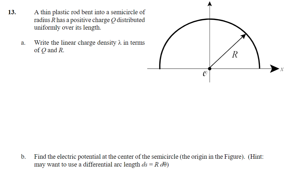 Solved 13. A thin plastic rod bent into a semicircle of