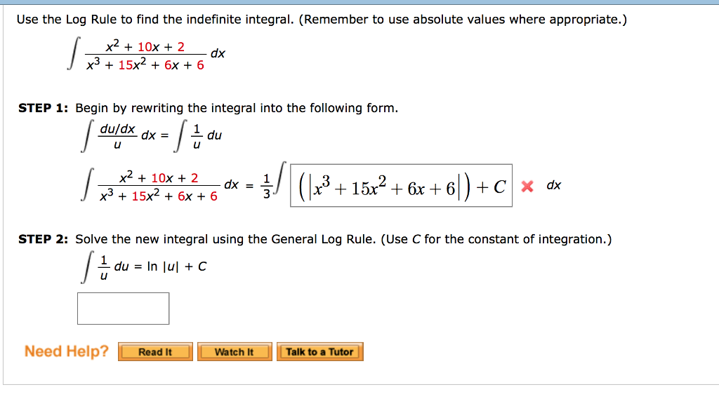 Solved Use the Log Rule to find the indefinite integral.