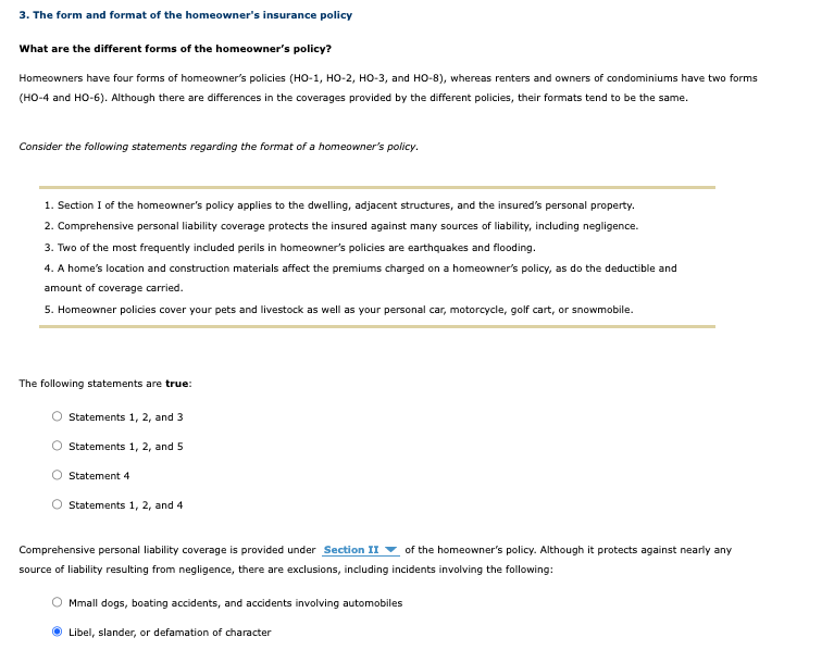 Solved 3. The Form And Format Of The Homeowner's Insurance | Chegg.com