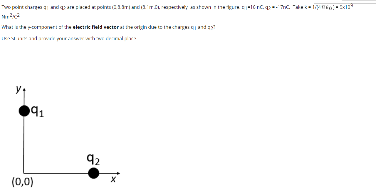Solved Two point charges 91 and 92 are placed at points | Chegg.com