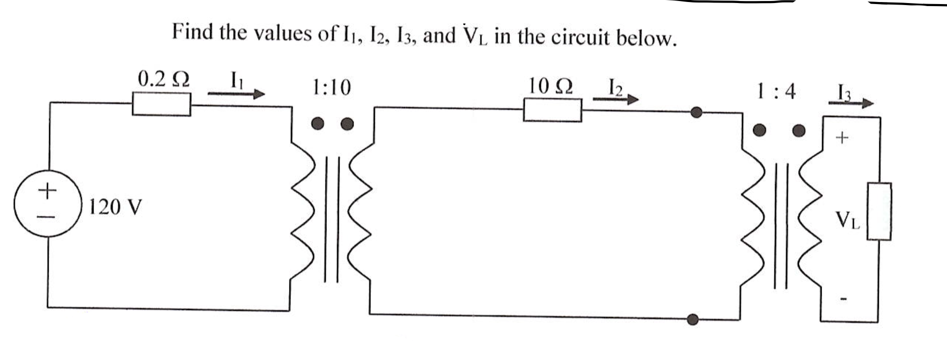 Solved Find the values of I1,I2,I3, ﻿and VL in ﻿the circuit | Chegg.com