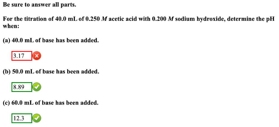 Solved Be Sure To Answer All Parts. For The Titration Of | Chegg.com