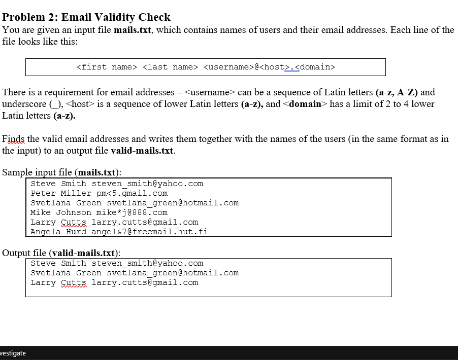 Solved Problem 2: Email Validity Check You Are Given An | Chegg.com