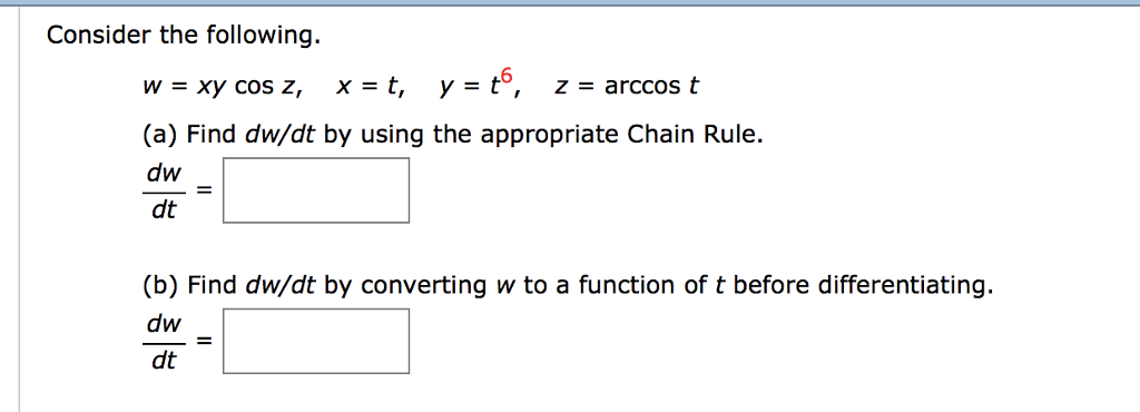 Solved Consider the following. (a) Find dw/dt by using the | Chegg.com