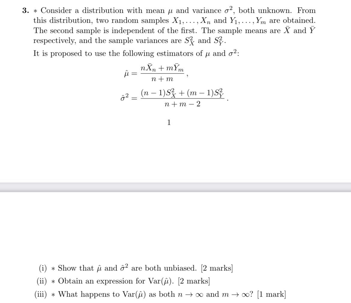 Solved 3. * Consider a distribution with mean μ and variance | Chegg.com