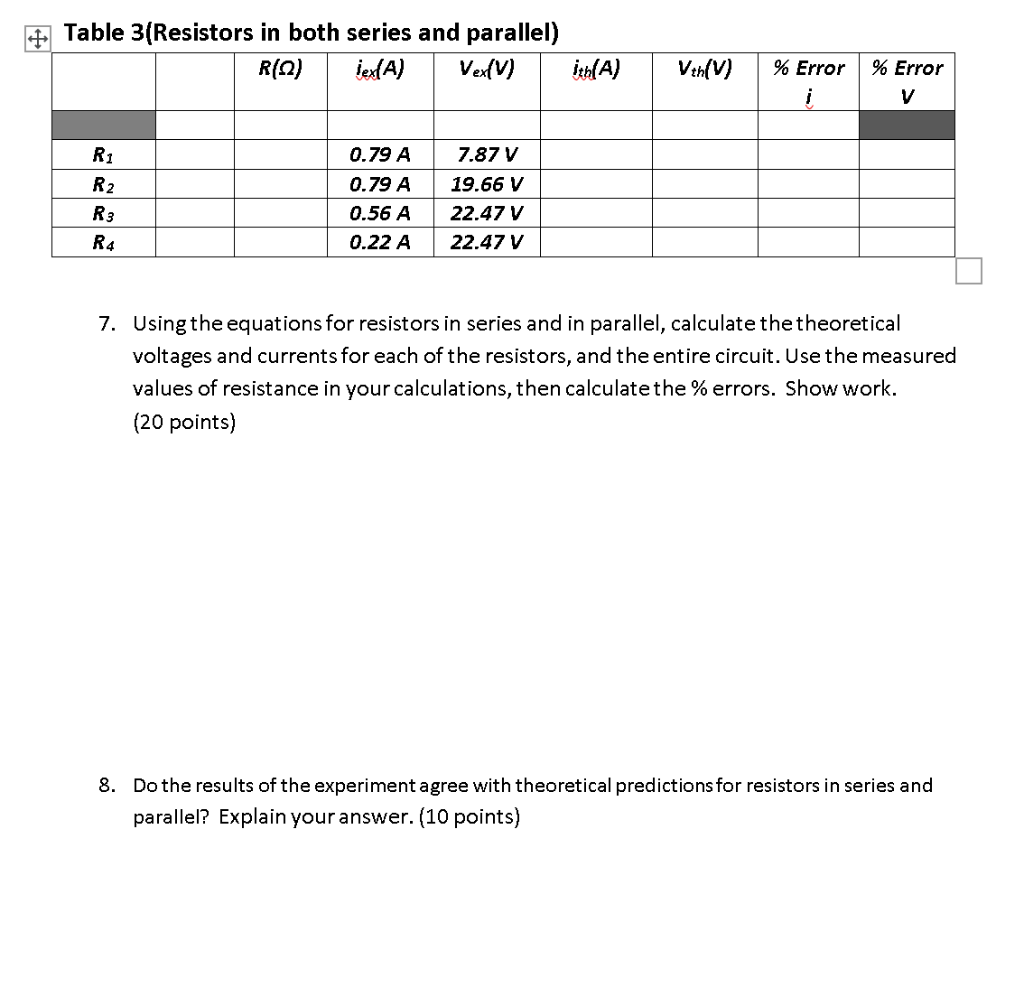 Solved + Table 3(Resistors in both series and parallel) R(2)