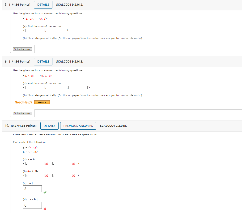 Solved Use the given vectors to answer the following | Chegg.com
