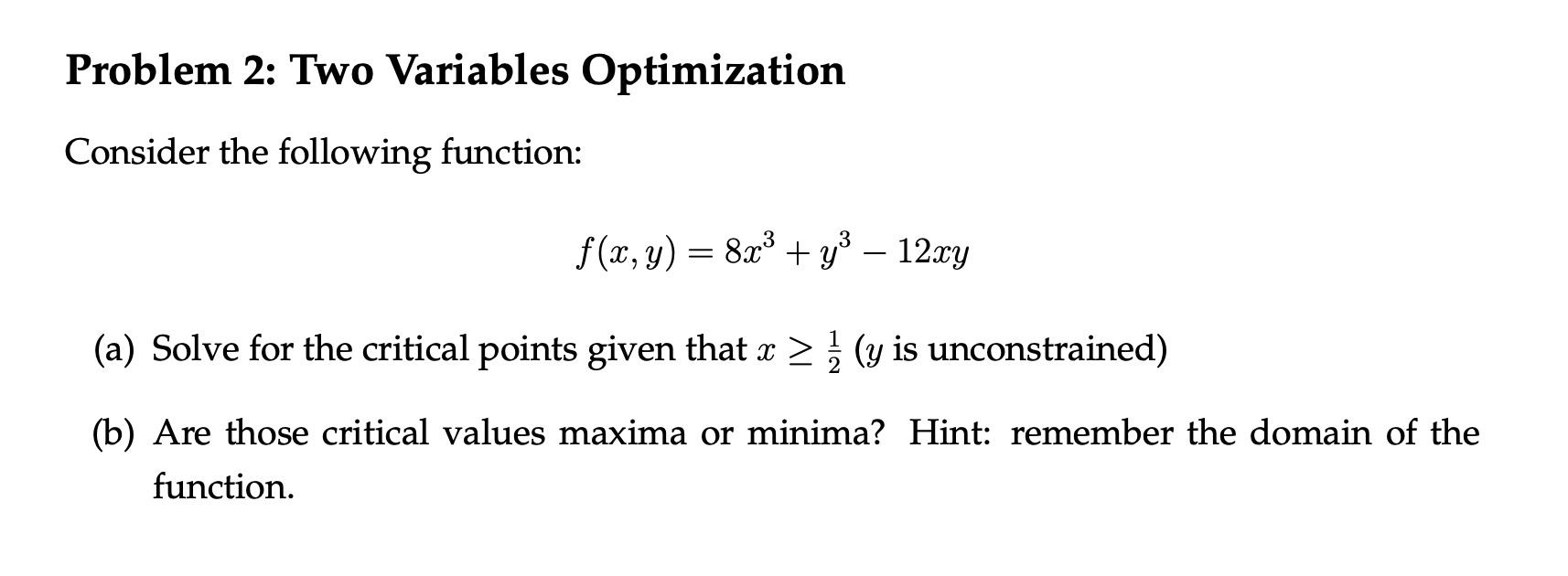 Solved Problem 2: Two Variables Optimization Consider The | Chegg.com