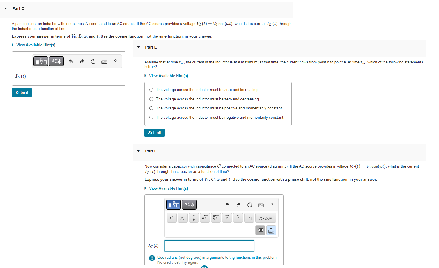 Solved Now consider an inductor with inductance L in an AC