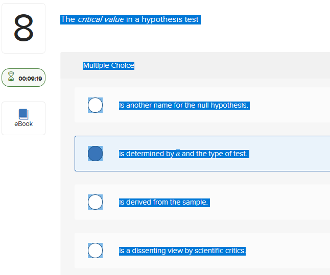 Solved The critical value in a hypothesis test Multiple