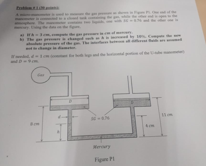 Solved 1 (30 micromanometer is used to measure the gas