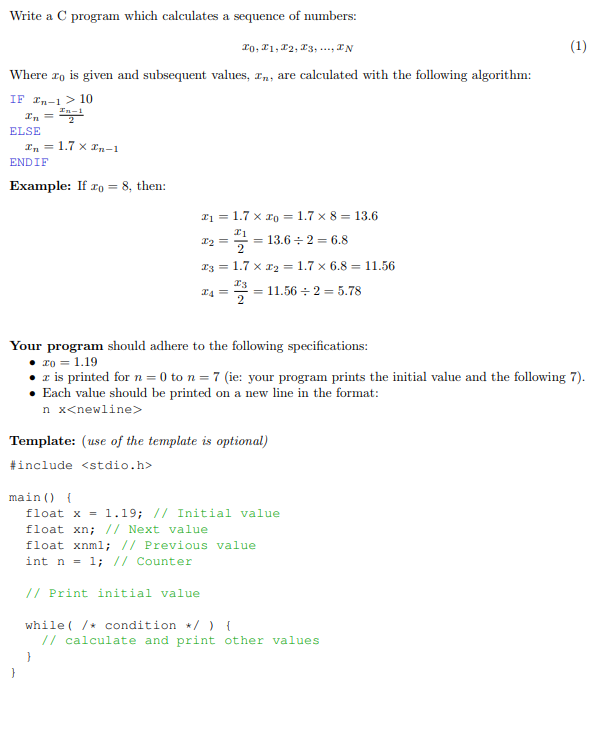 Solved Write a C program which calculates a sequence of | Chegg.com