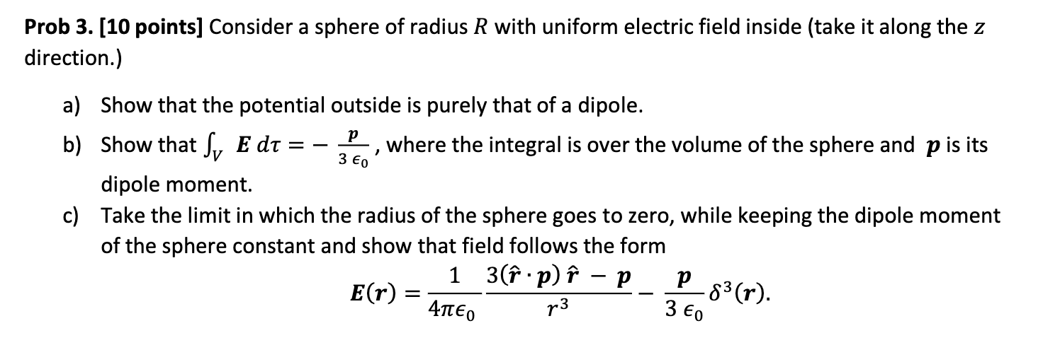 Solved Prob 3. [10 points] Consider a sphere of radius R | Chegg.com