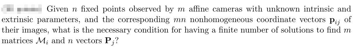 Given n fixed points observed by m affine cameras | Chegg.com