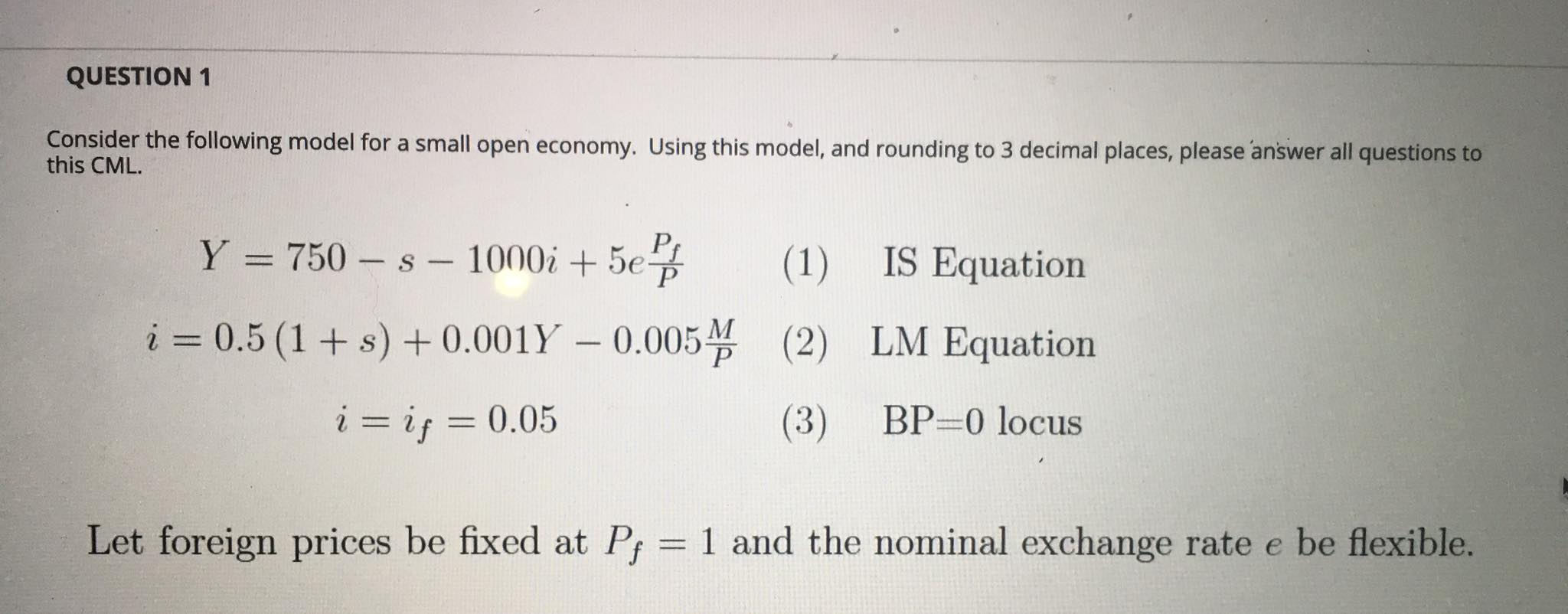 Solved QUESTION 1 Consider the following model for a small | Chegg.com