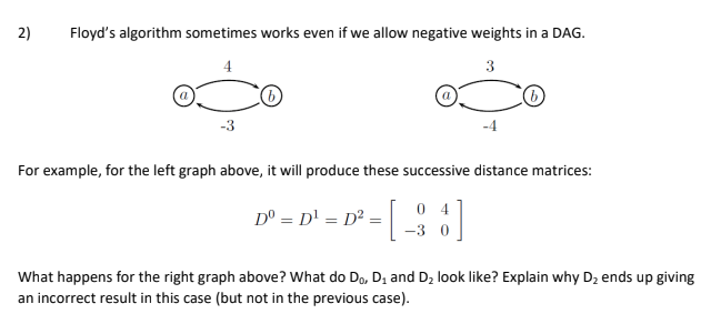 Solved 2) Floyd's algorithm sometimes works even if we allow | Chegg.com