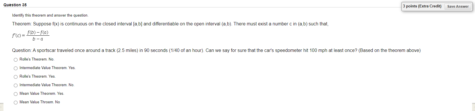 Solved Question 35 3 points (Extra Credit) Save Answer | Chegg.com