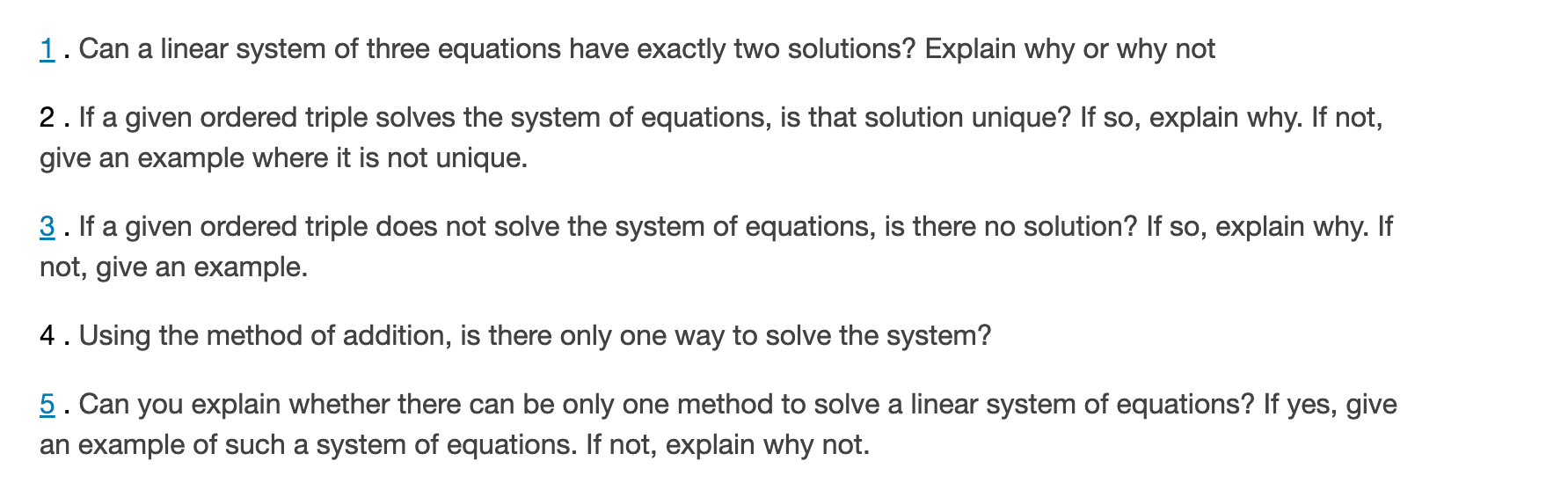 Solved 1. Can a linear system of three equations have | Chegg.com